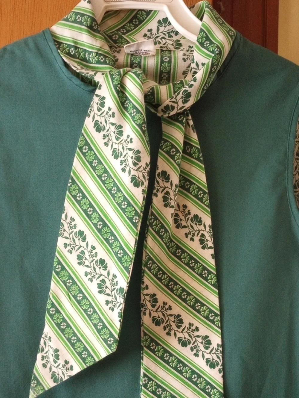 Sears Perma-Prest Green & White Vtg Pleated Irish Shamrock 2-Piece Dress, Sz 6X